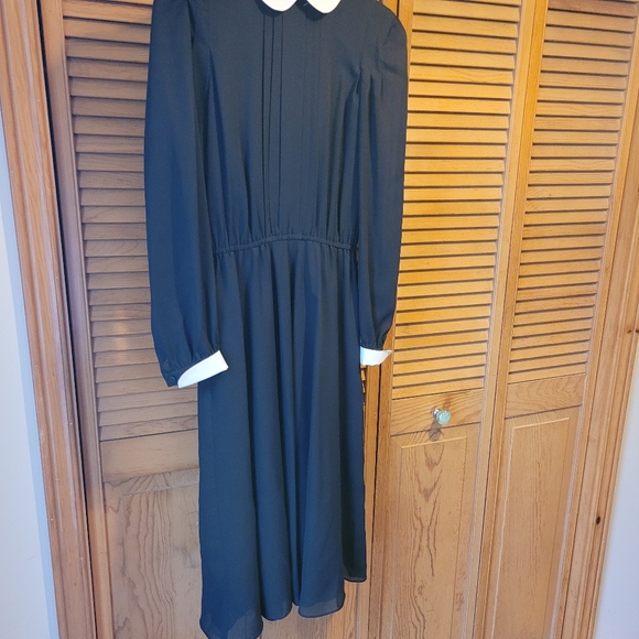 VTG Saint Jacques Paris Black & White Long Sleeve Pleated Dress - Picture 2 of 8